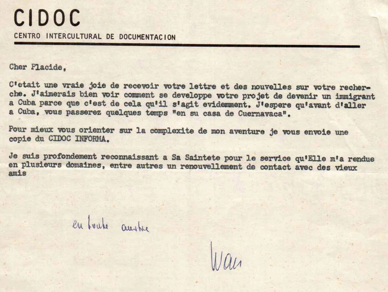 Lettre de Ivan Illich à Jacques Pernot